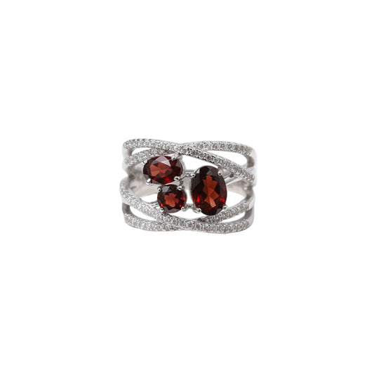 Criss-Cross Design Red Garnet Ring