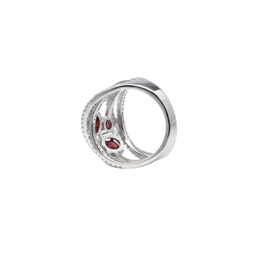 Criss-Cross Design Red Garnet Ring