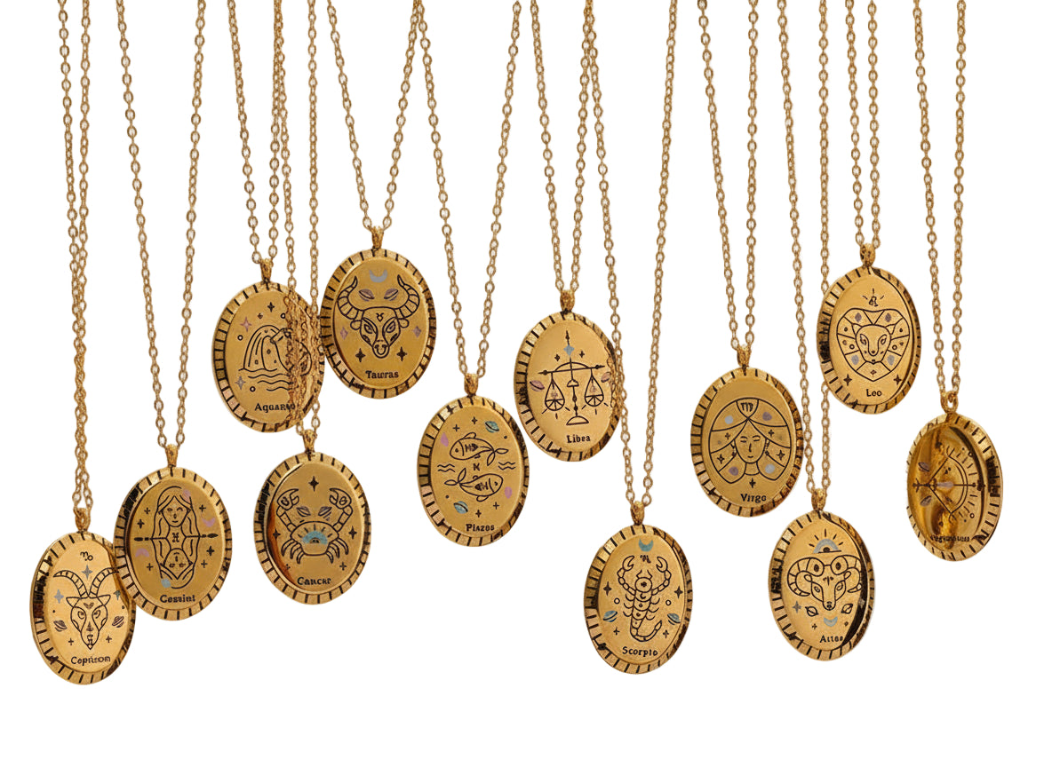 18K Gold Zodiac Oval Necklace
