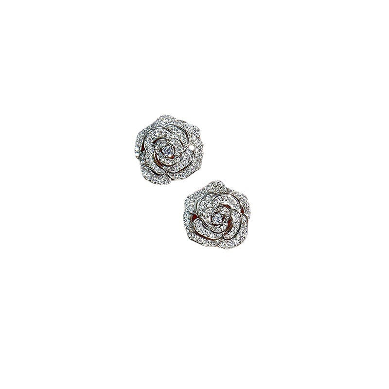 Moissanite-Pave Camellia Stud Earrings