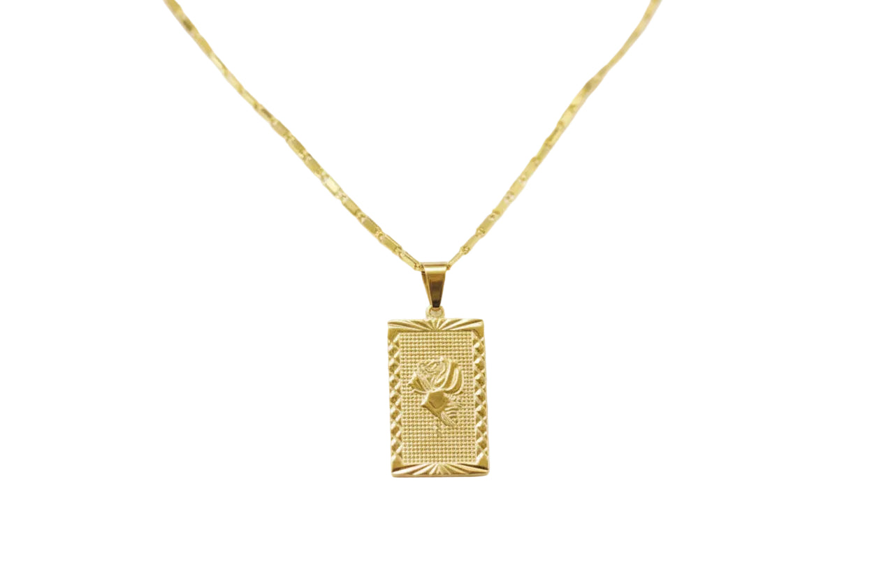 18K Square Rose Plate Pendant
