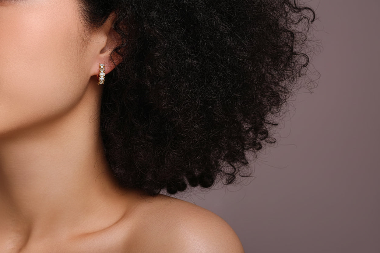 24k Gold Emerald-Shaped Baguette Huggie Hoops