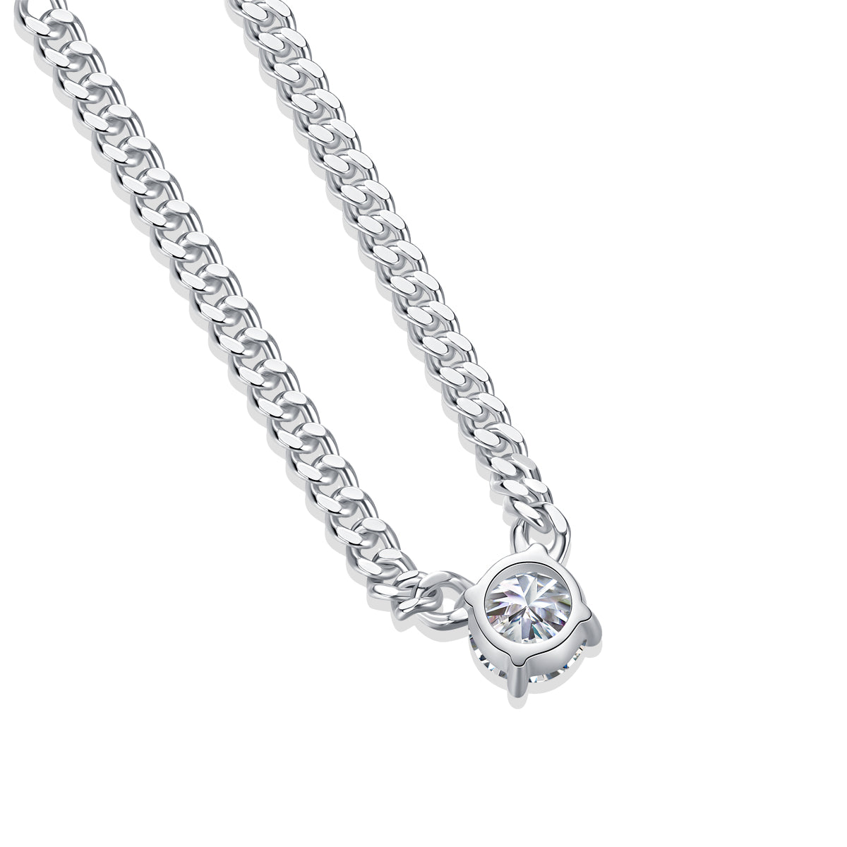 1ct. Moissanite Pendant on S925 Platinum Cuban Link Chain