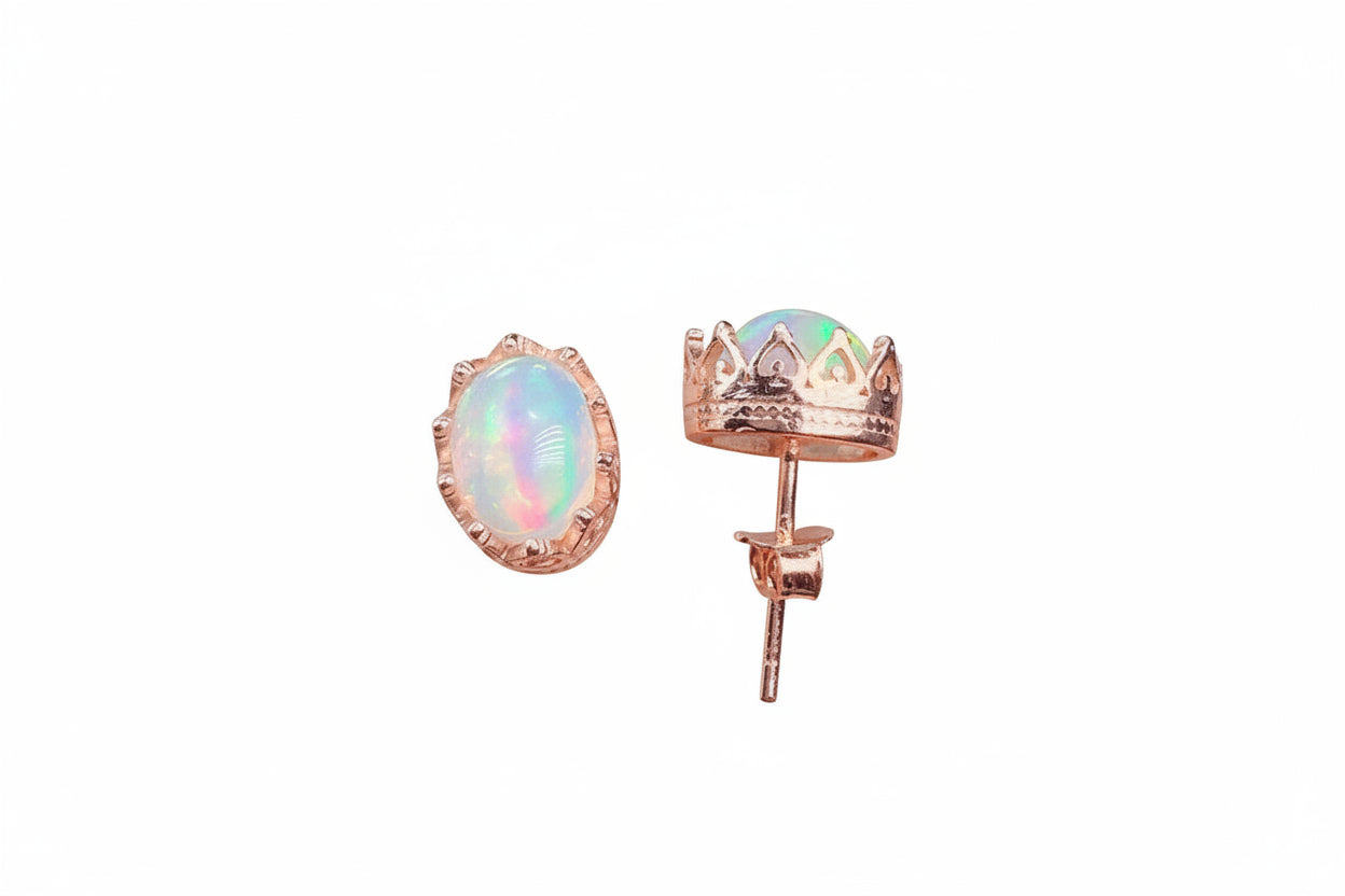 Natural Opal Crown-Set Stud Earrings