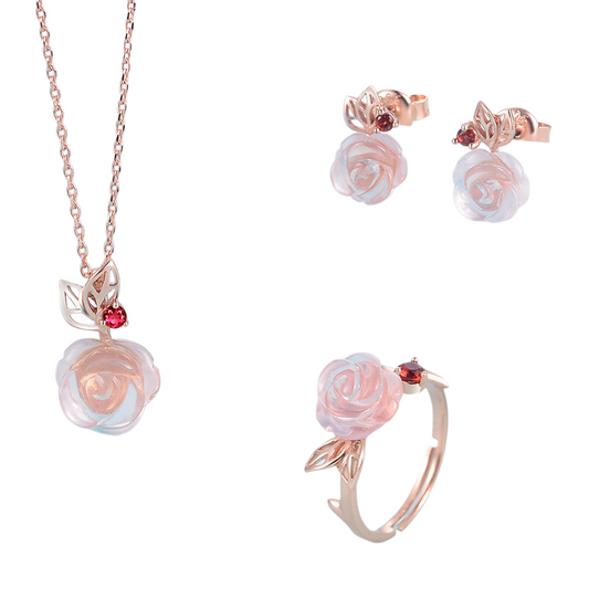 18k Rose Gold Pink Rose Quartz and Red Garnet Set