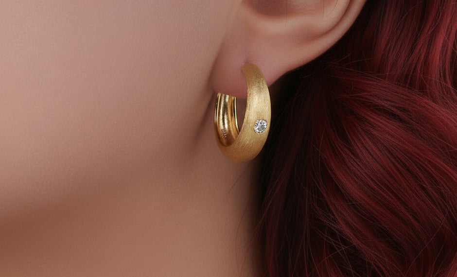 24k Gold Chunky Moissanite Hoop Stud Earring