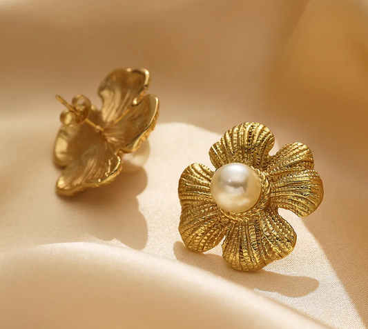 18K Flower Pearl Earring