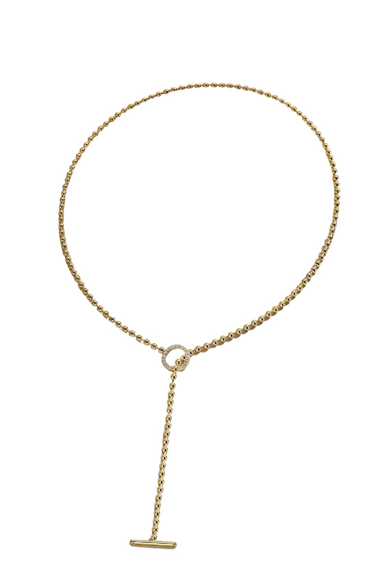 24K Ring-and-Bar (Toggle) Closure Ball Chain Lariat Necklace