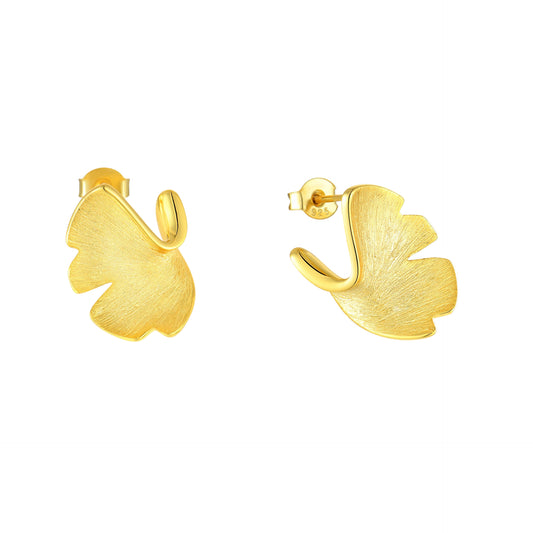 14K Gold Ginkgo Biloba Leaf Earrings