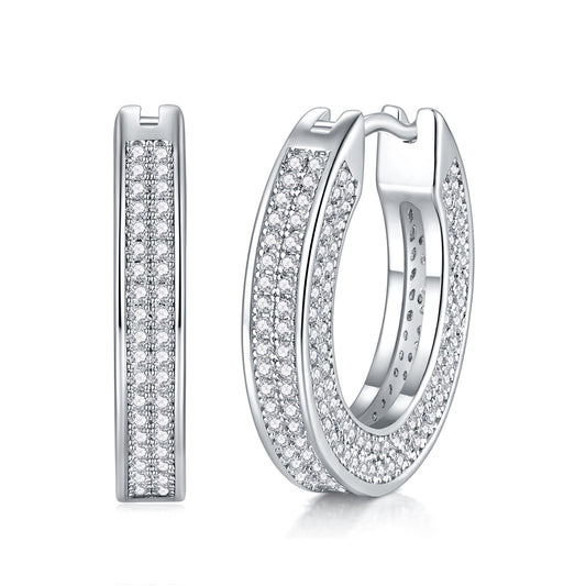 Platinum Moissanite Pavé-Set Medium Hoop Earrings