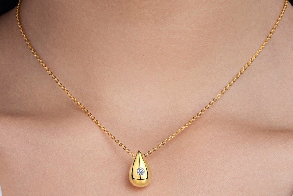 24k Gold Tear Drop Moissanite Necklace