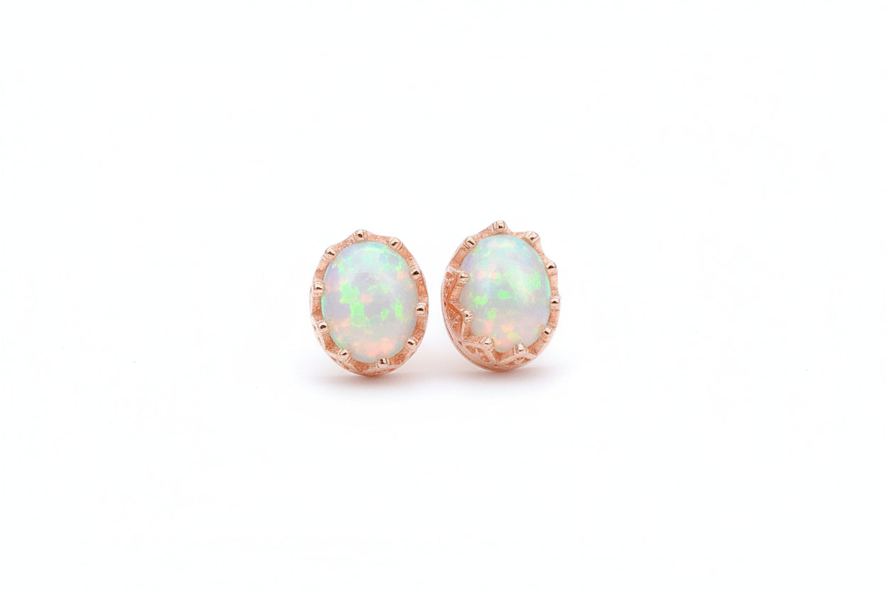 Natural Opal Crown-Set Stud Earrings