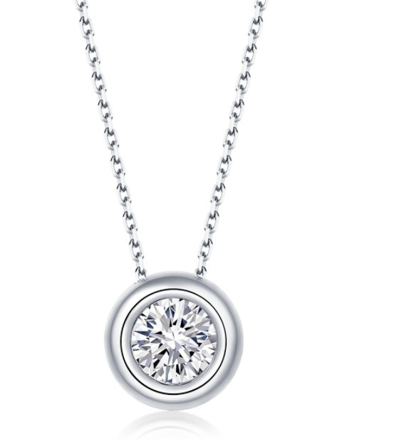 Inlaid Moissanite Round Necklace or Studs