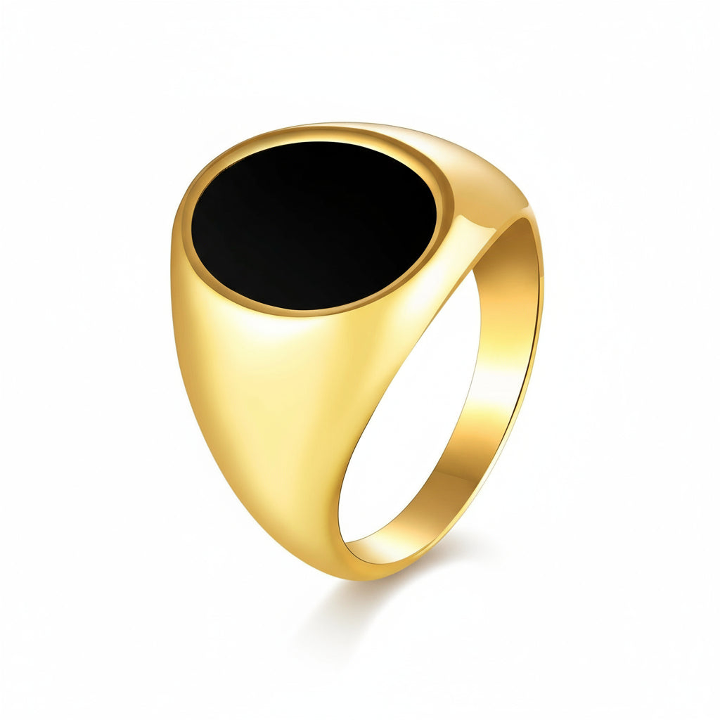 Men's Drip Oil Black Oval Ring