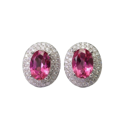Pink Topaz Diamond Halo Earrings