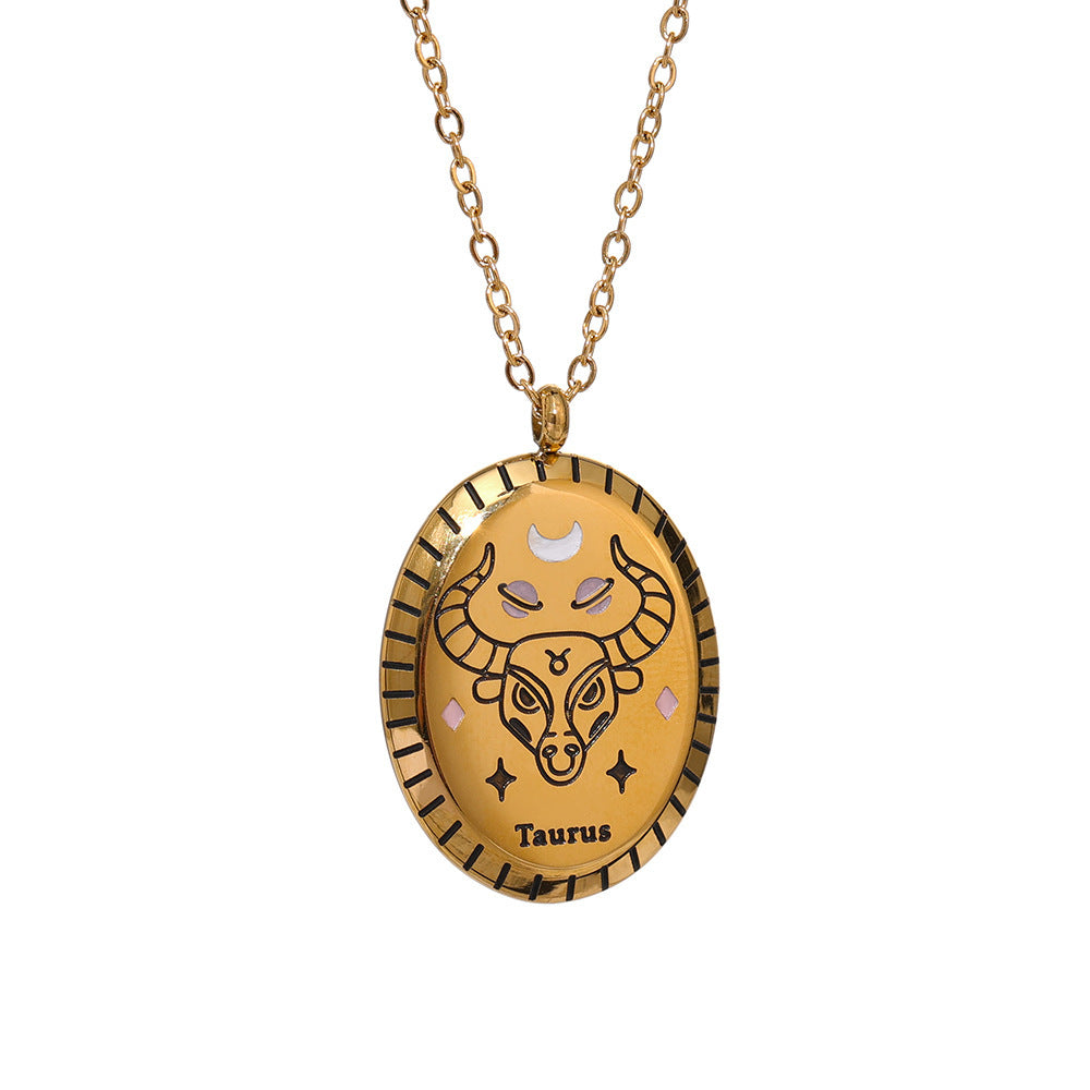 18K Gold Zodiac Oval Necklace