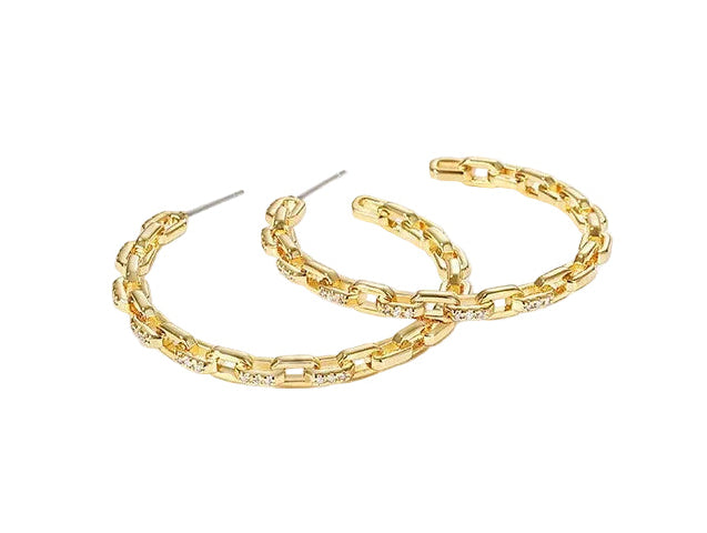 18K Gold Pavé Chain Link Hoop Earrings