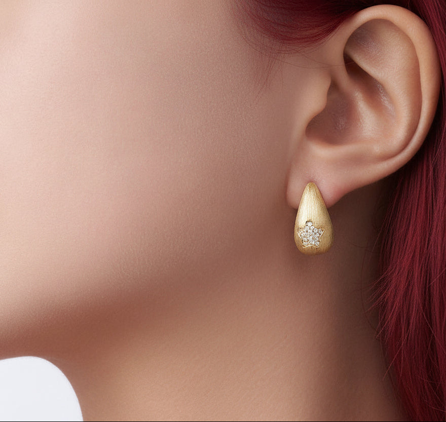 24k Gold Tear Drop  Moissanite Stud Earrings