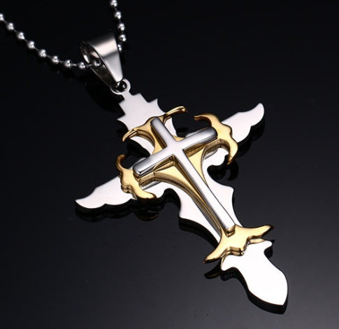 Titanium Steel Large Men’s Layered Cross Pendant