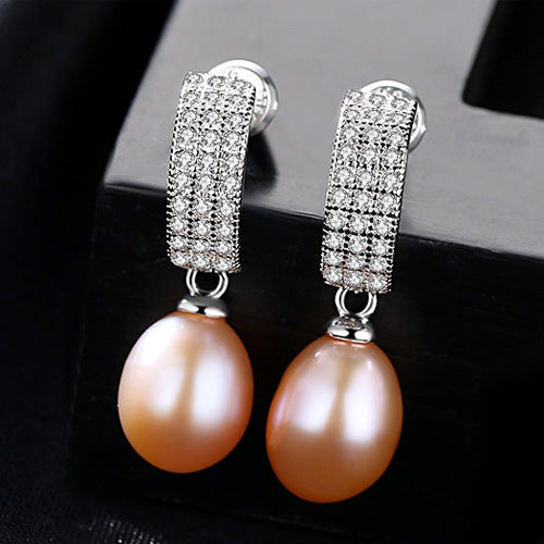 Zircon Freshwater Pearl Drop Earrings