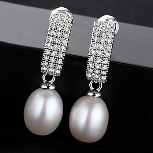 Zircon Freshwater Pearl Drop Earrings