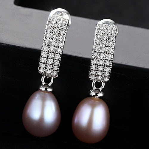 Zircon Freshwater Pearl Drop Earrings