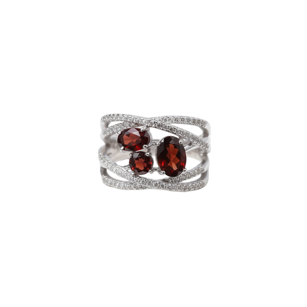 Criss-Cross Design Red Garnet Ring