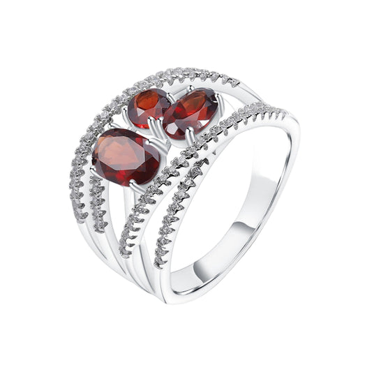 Criss-Cross Design Red Garnet Ring