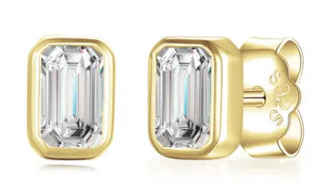 14K Gold Emerald-Cut Bezel Set Earrings
