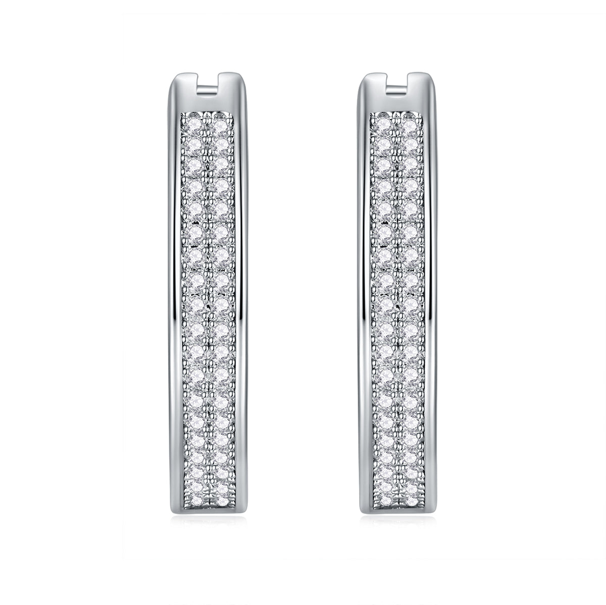 Platinum Moissanite  Pavé-Set Medium Hoop Earrings