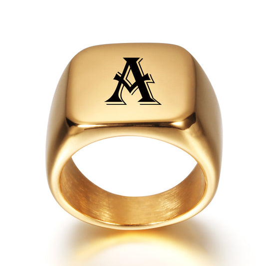 Gold Tone Initial Signet Ring