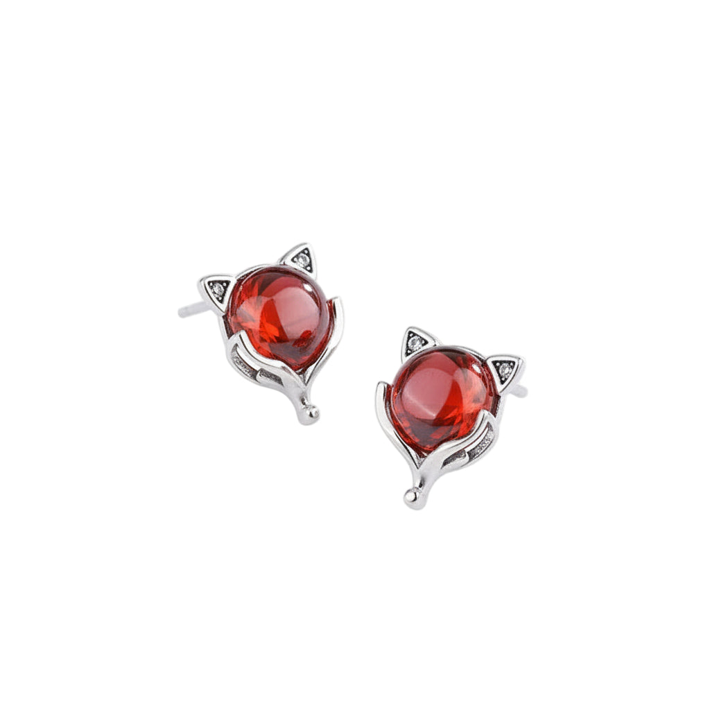 Fox Head Red Garnet Earrings