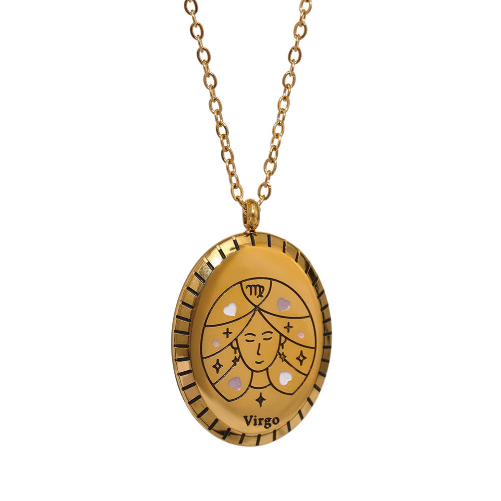 18K Gold Zodiac Oval Necklace