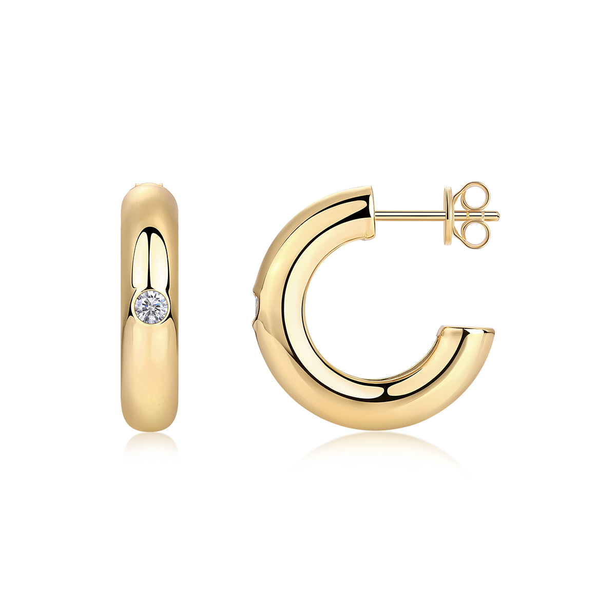 24k Gold Chunky Moissanite Hoop Stud Earring