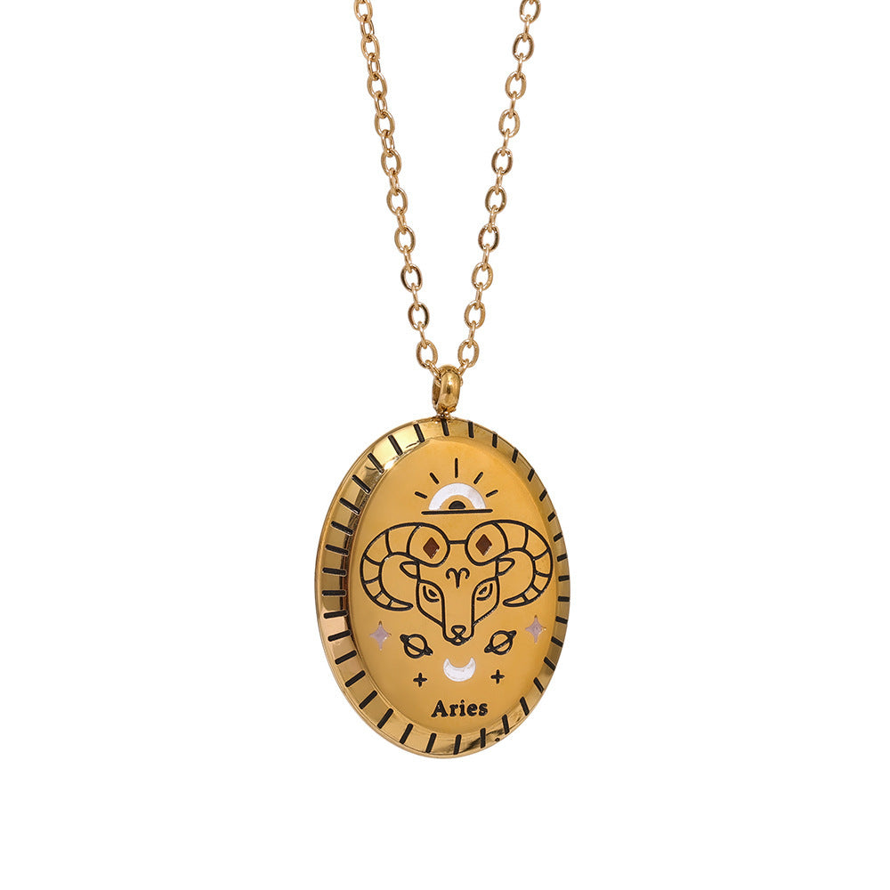 18K Gold Zodiac Oval Necklace