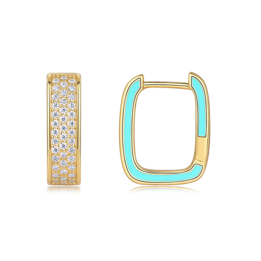 24k Turquoise Pavé-Set Square Hoop