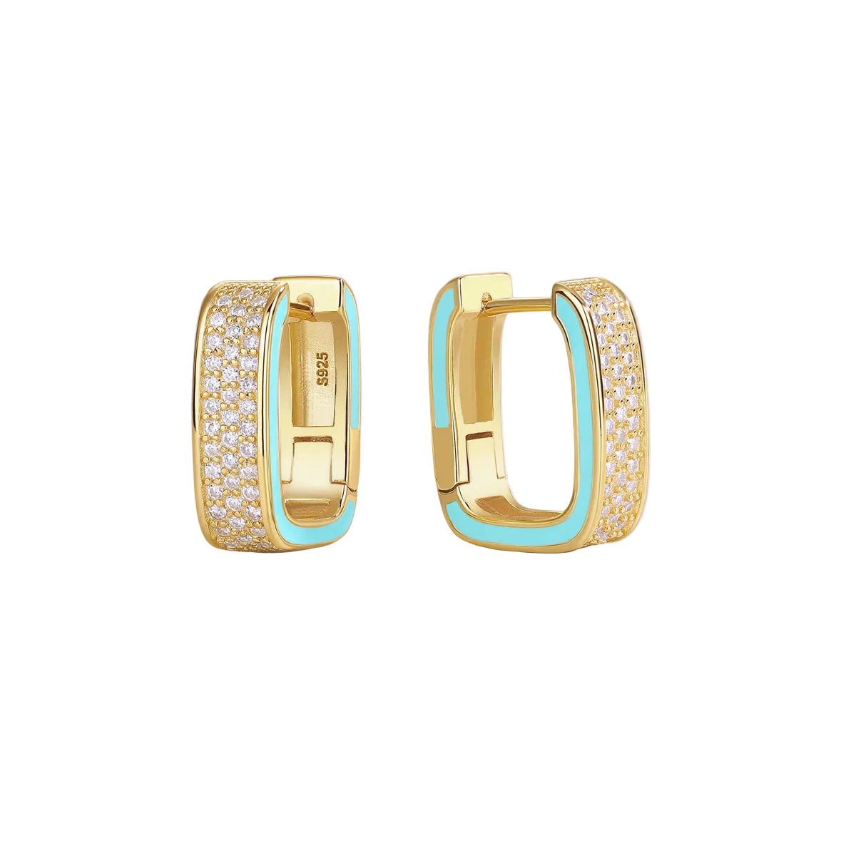 24k Turquoise Pavé-Set Square Hoop - side