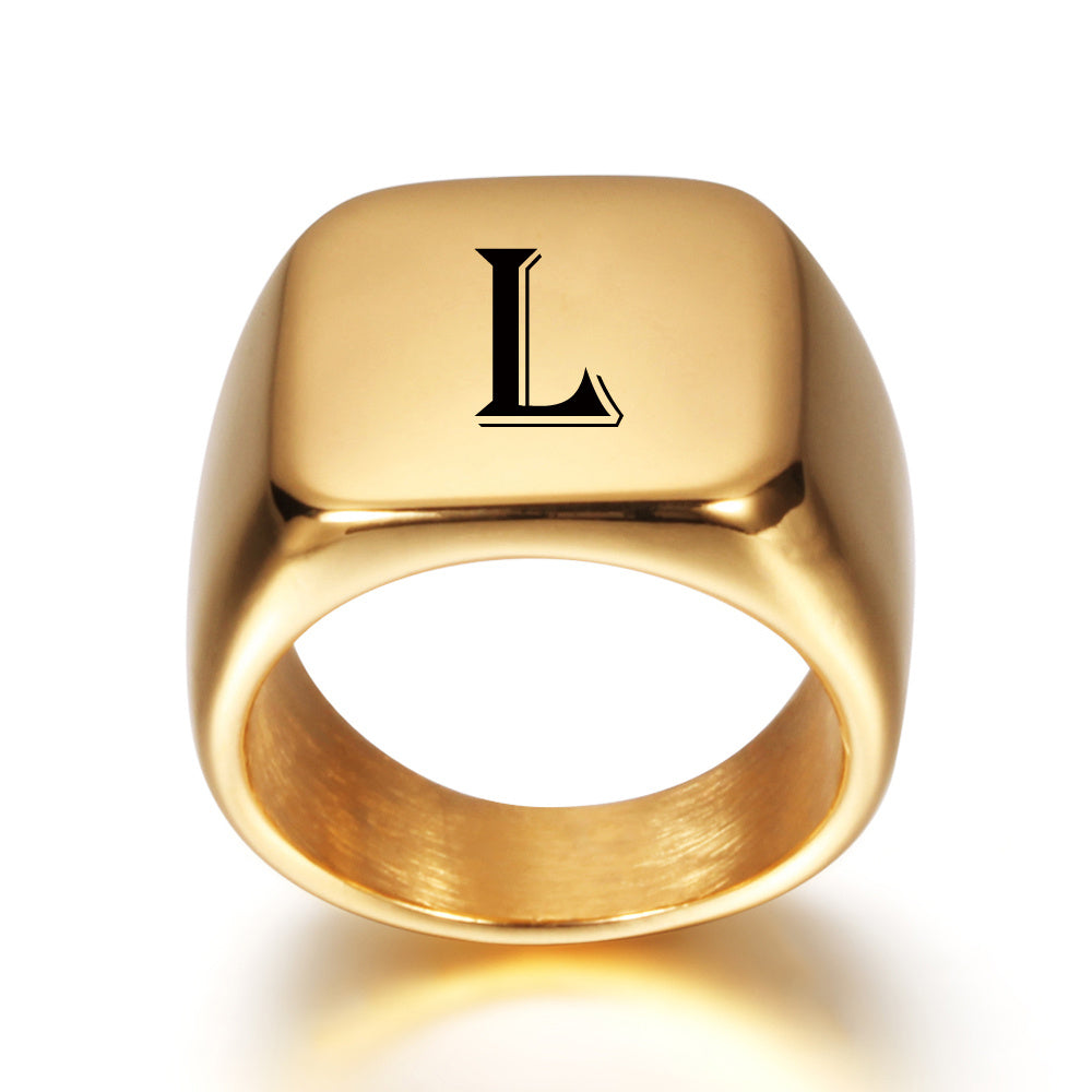 Gold Tone Initial Signet Ring