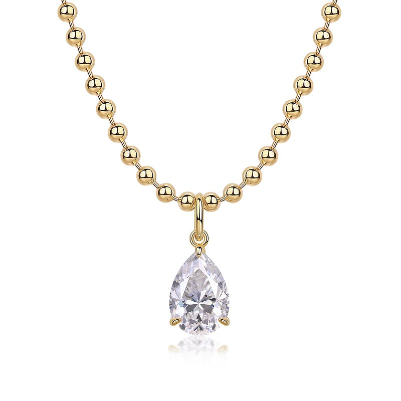 24k Gold Pear-cut Moissanite Beaded Necklace