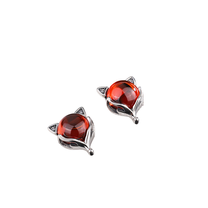 Fox Head Red Garnet Earrings