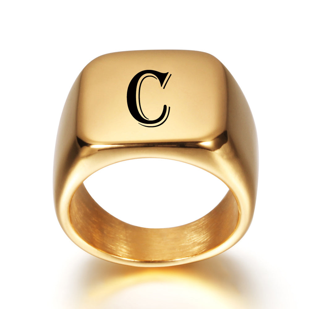 Gold Tone Initial Signet Ring