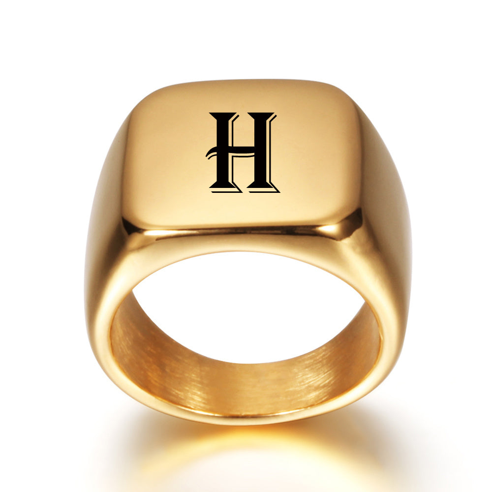 Gold Tone Initial Signet Ring