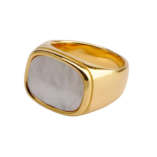 18K Gold Mother-Of-Pearl Signet Ring