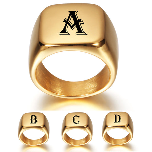 Gold Tone Initial Signet Ring