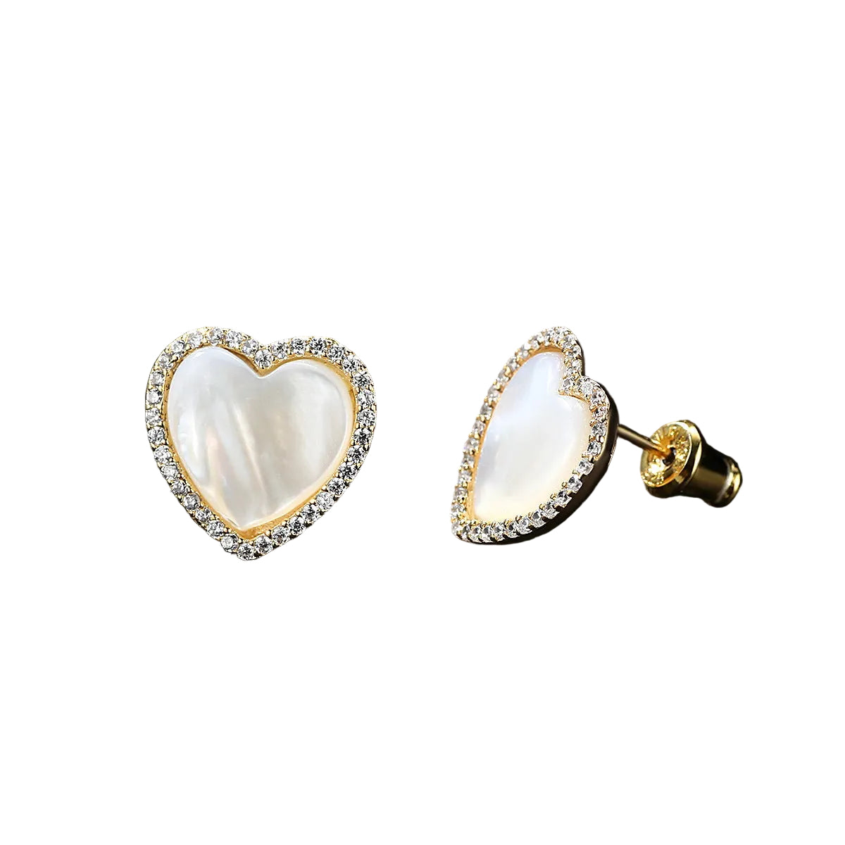 18k Gold Mother-Of-Pearl Heart Earrings