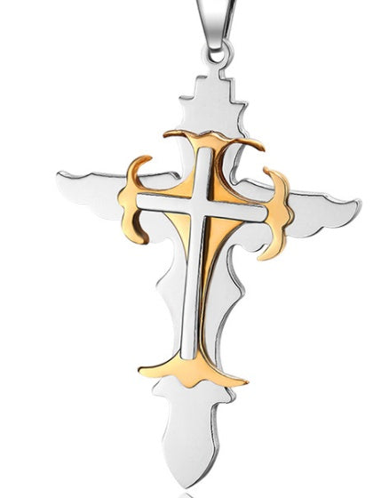 Titanium Steel Large Men’s Layered Cross Pendant