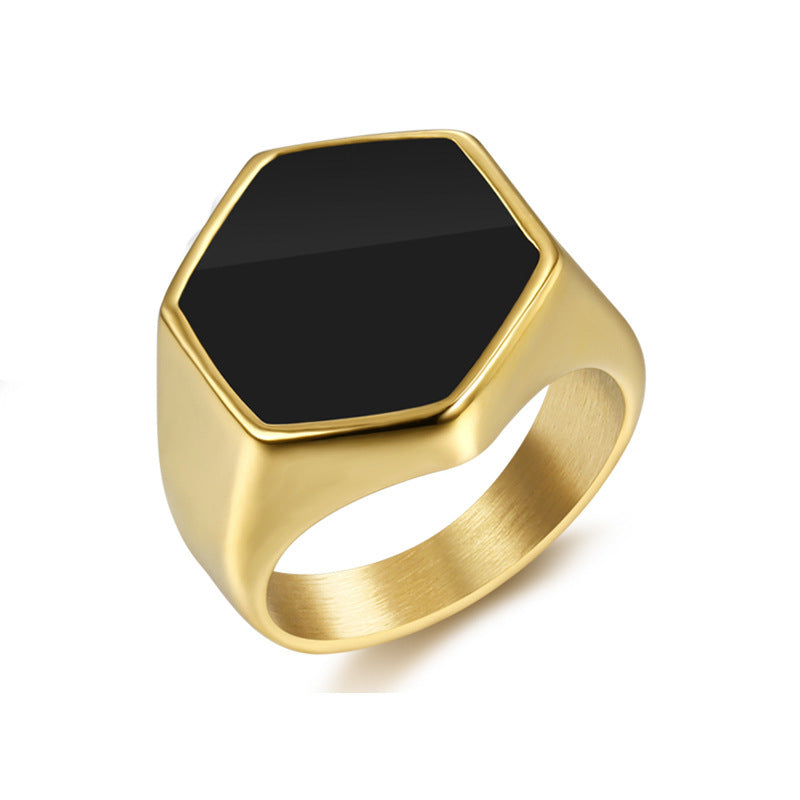 Men's Black Inlay Hexagon Signet Ring