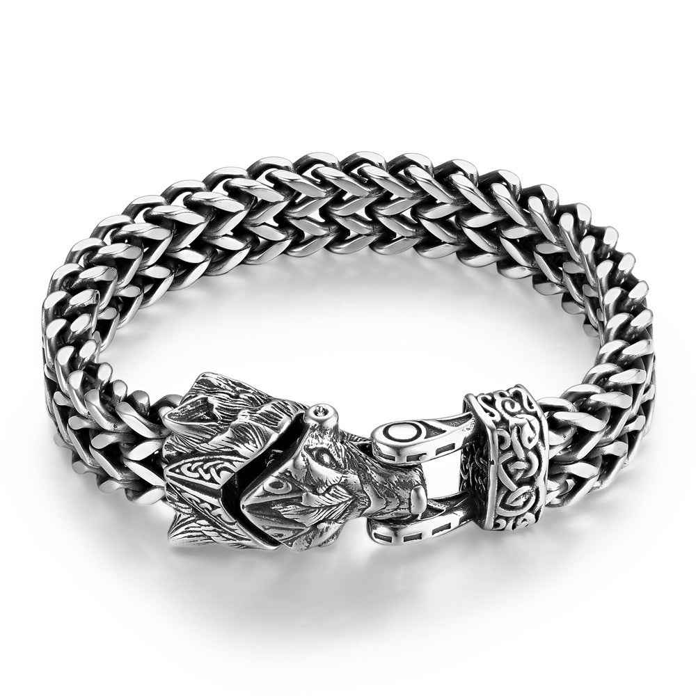 Titanium Men's Vintage Viking Animal Head  Bracelet