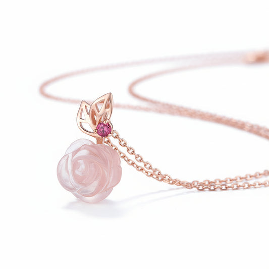 18k Rose Gold Pink Rose Quartz and Red Garnet Set