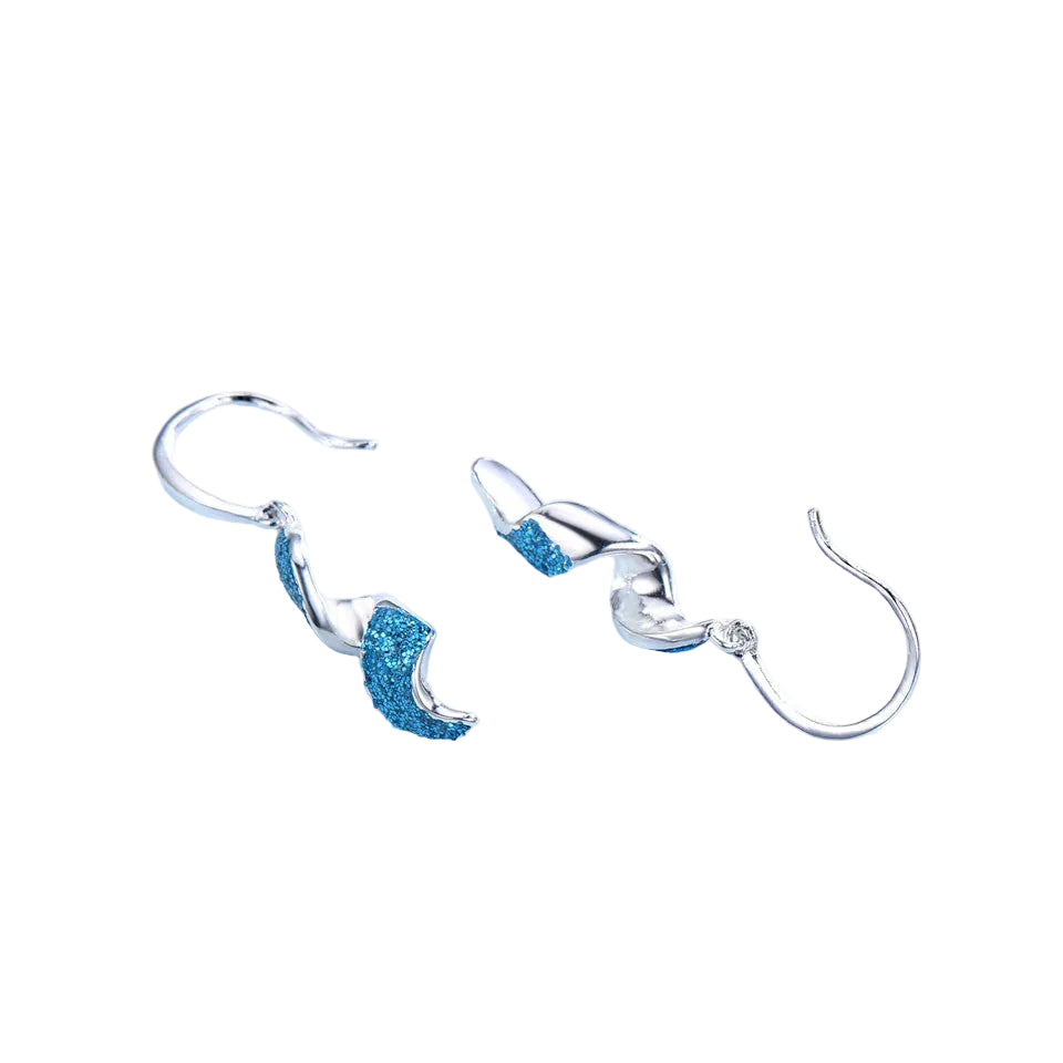 Silver Blue Sequin Spiral Earrings